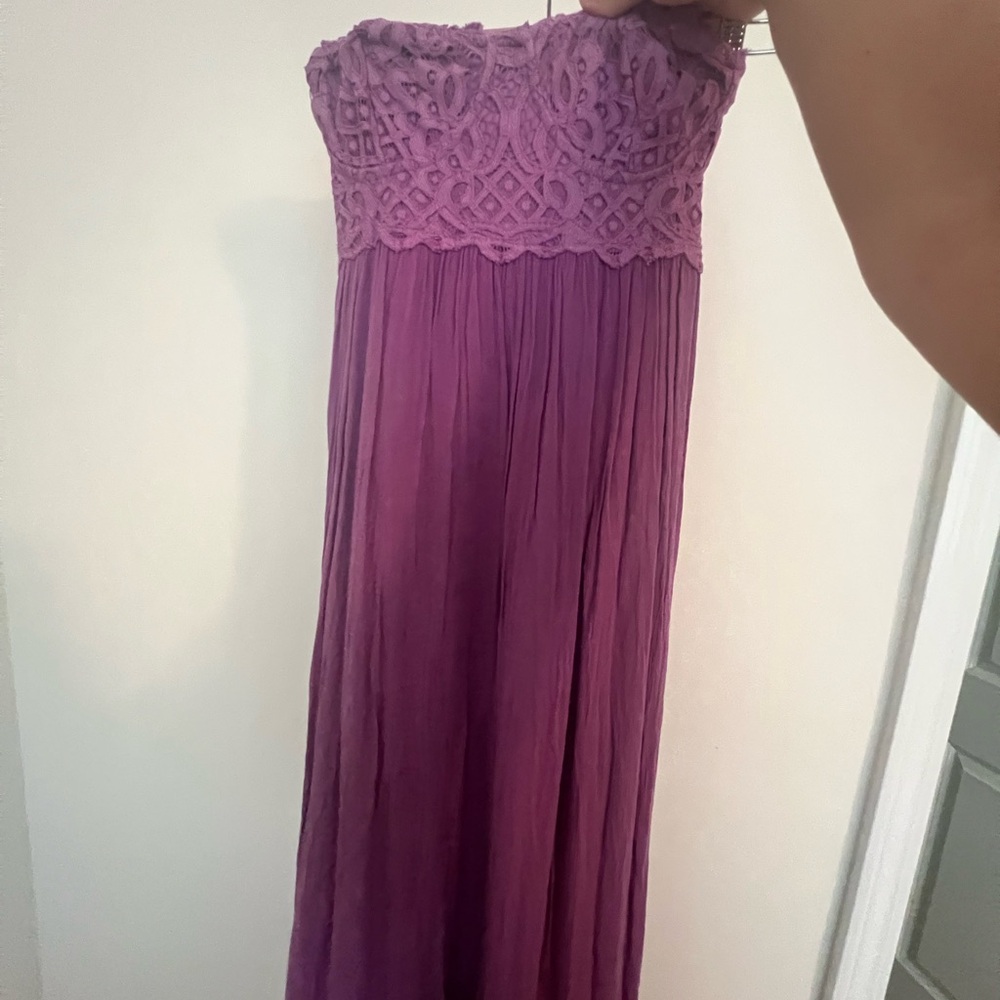 Free People Purple Pleated Strapless Gown